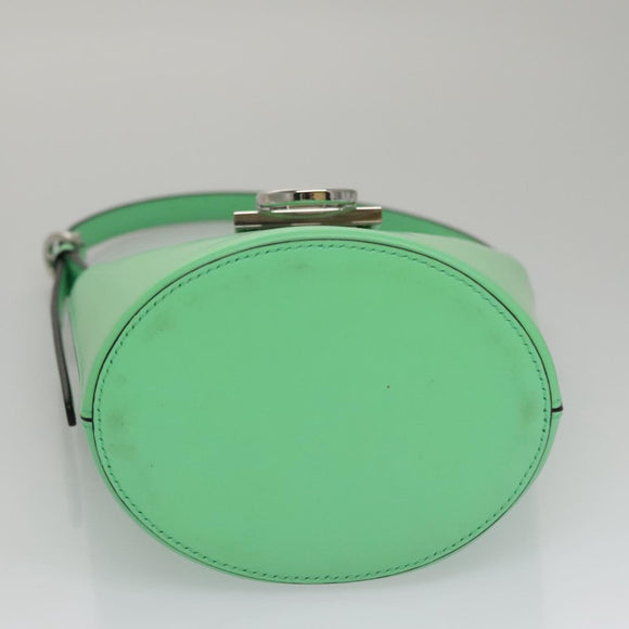 Salvatore Ferragamo Gancini Shoulder Bag Leather Green Silver Auth 107228AV