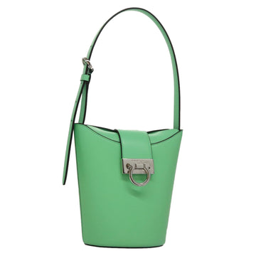 Salvatore Ferragamo Gancini Shoulder Bag Leather Green Silver Auth 107228AV