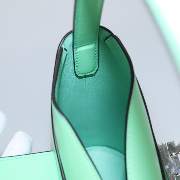 Salvatore Ferragamo Gancini Shoulder Bag Leather Green Silver Auth 107228AV