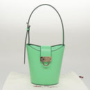 Salvatore Ferragamo Gancini Shoulder Bag Leather Green Silver Auth 107228AV-12