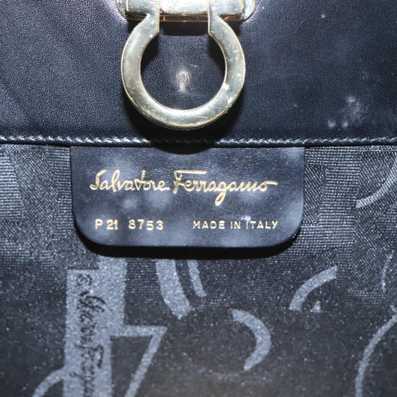 Salvatore Ferragamo Gancini Shoulder Bag Leather Black Gold Auth 107232
