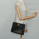 Salvatore Ferragamo Gancini Shoulder Bag Leather Black Gold Auth 107232-20