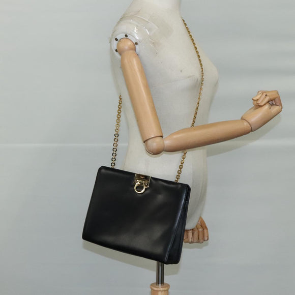 Salvatore Ferragamo Gancini Shoulder Bag Leather Black Gold Auth 107232