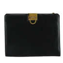 Salvatore Ferragamo Gancini Shoulder Bag Leather Black Gold Auth 107232-13