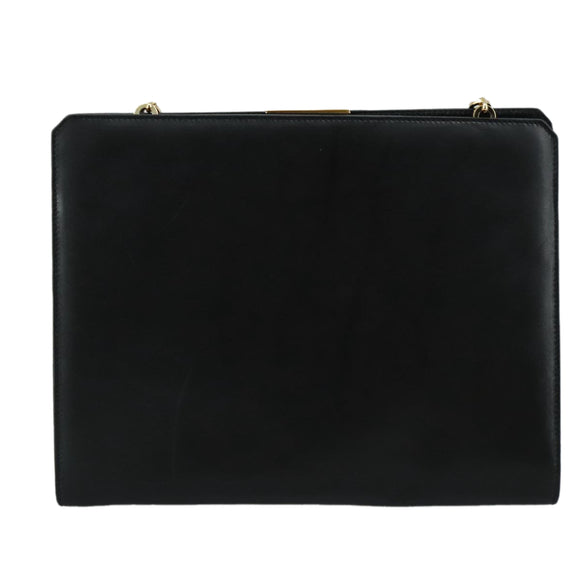 Salvatore Ferragamo Gancini Shoulder Bag Leather Black Gold Auth 107232