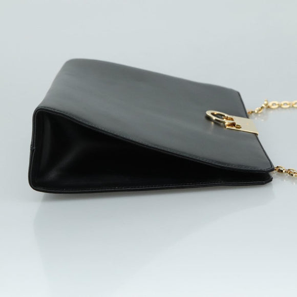 Salvatore Ferragamo Gancini Shoulder Bag Leather Black Gold Auth 107232