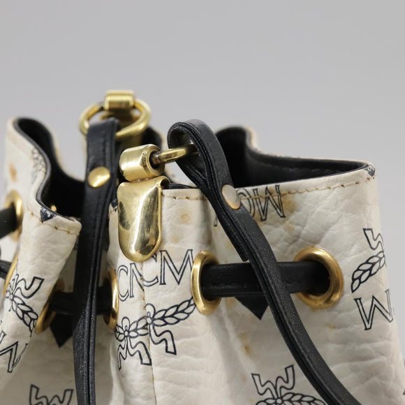 MCM Vicetos Logogram Shoulder Bag PVC Leather White Auth 107278