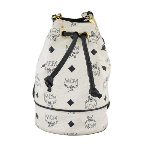 MCM Vicetos Logogram Shoulder Bag PVC Leather White Auth 107278