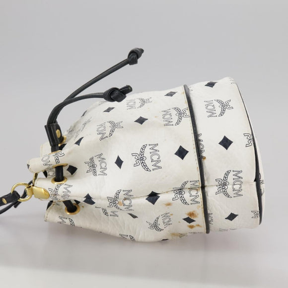 MCM Vicetos Logogram Shoulder Bag PVC Leather White Auth 107278