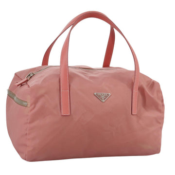 PRADA Boston Bag Nylon Pink Silver Auth 107368