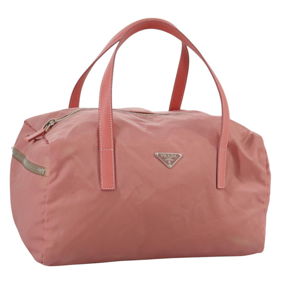 PRADA Boston Bag Nylon Pink Silver Auth 107368