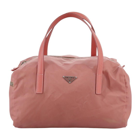 PRADA Boston Bag Nylon Pink Silver Auth 107368