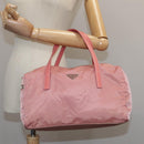 PRADA Boston Bag Nylon Pink Silver Auth 107368-24