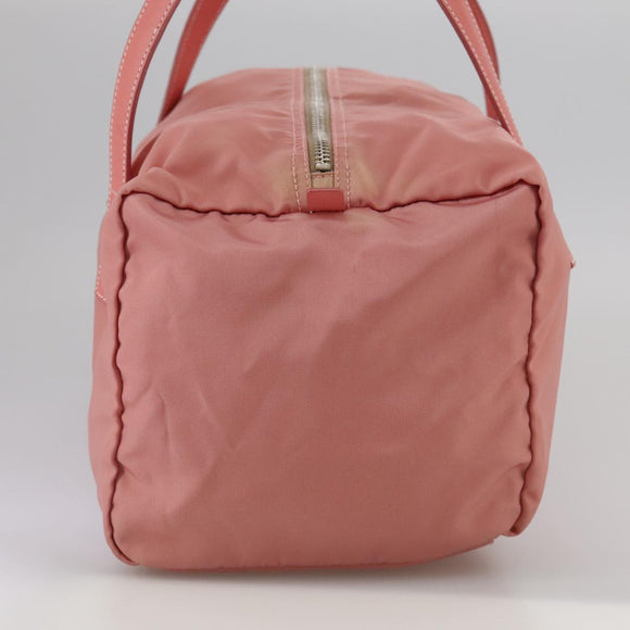 PRADA Boston Bag Nylon Pink Silver Auth 107368