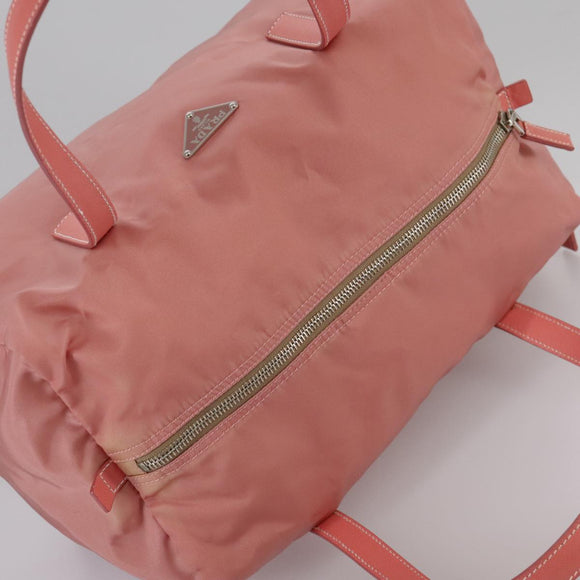 PRADA Boston Bag Nylon Pink Silver Auth 107368