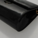 Salvatore Ferragamo Gancini Chain Shoulder Bag Enamel Black Gold Auth 107493-15