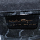 Salvatore Ferragamo Gancini Chain Shoulder Bag Enamel Black Gold Auth 107493-12