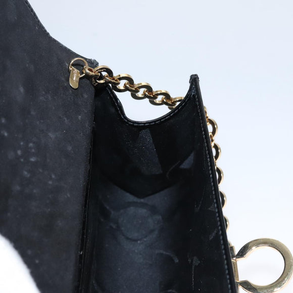 Salvatore Ferragamo Gancini Chain Shoulder Bag Enamel Black Gold Auth 107493
