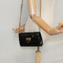 Salvatore Ferragamo Gancini Chain Shoulder Bag Enamel Black Gold Auth 107493-21