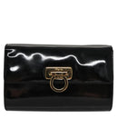 Salvatore Ferragamo Gancini Chain Shoulder Bag Enamel Black Gold Auth 107493-13