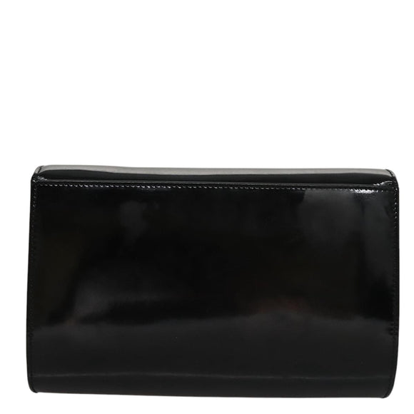 Salvatore Ferragamo Gancini Chain Shoulder Bag Enamel Black Gold Auth 107493