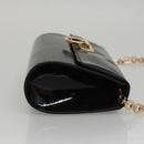 Salvatore Ferragamo Gancini Chain Shoulder Bag Enamel Black Gold Auth 107493-3