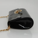 Salvatore Ferragamo Gancini Chain Shoulder Bag Enamel Black Gold Auth 107493-4