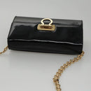 Salvatore Ferragamo Gancini Chain Shoulder Bag Enamel Black Gold Auth 107493-6