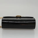 Salvatore Ferragamo Gancini Chain Shoulder Bag Enamel Black Gold Auth 107493-5