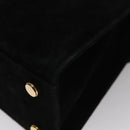 Salvatore Ferragamo Hand Bag Suede 2way Black Gold Auth 107495-16
