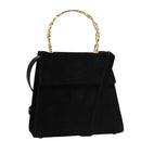 Salvatore Ferragamo Hand Bag Suede 2way Black Gold Auth 107495-1