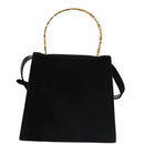 Salvatore Ferragamo Hand Bag Suede 2way Black Gold Auth 107495-2