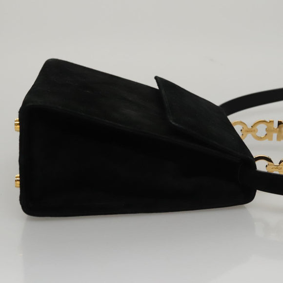 Salvatore Ferragamo Hand Bag Suede 2way Black Gold Auth 107495