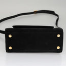 Salvatore Ferragamo Hand Bag Suede 2way Black Gold Auth 107495-5