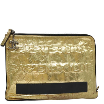 CHANEL Clutch Bag Leather Gold CC Auth 107504