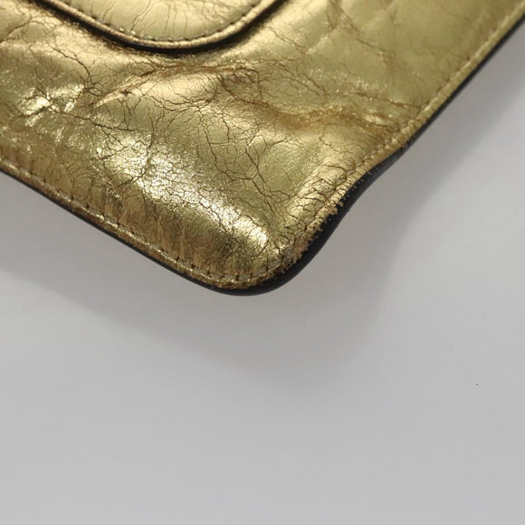 CHANEL Clutch Bag Leather Gold CC Auth 107504