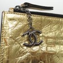 CHANEL Clutch Bag Leather Gold CC Auth 107504-8