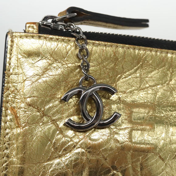 CHANEL Clutch Bag Leather Gold CC Auth 107504