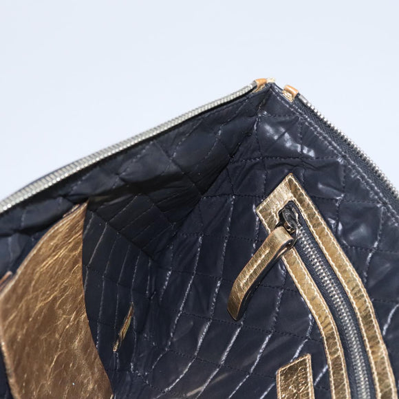 CHANEL Clutch Bag Leather Gold CC Auth 107504