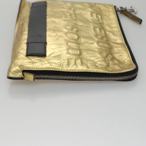 CHANEL Clutch Bag Leather Gold CC Auth 107504