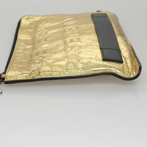 CHANEL Clutch Bag Leather Gold CC Auth 107504