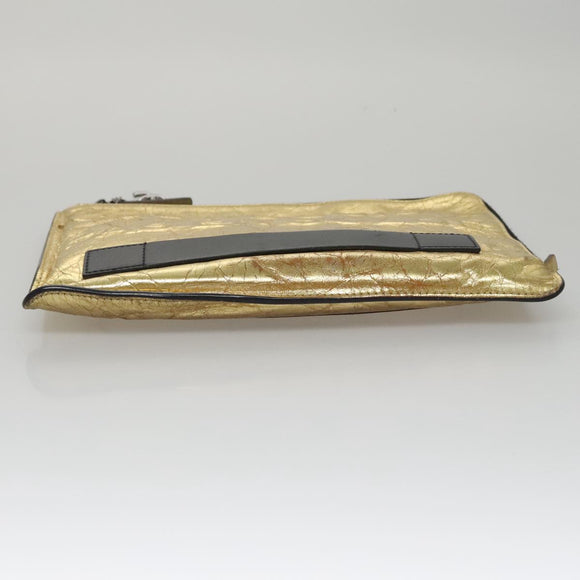 CHANEL Clutch Bag Leather Gold CC Auth 107504