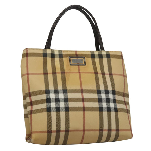 BURBERRY Nova Check Hand Bag PVC Leather Beige Auth 107544