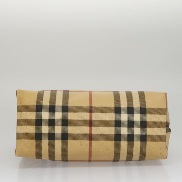 BURBERRY Nova Check Hand Bag PVC Leather Beige Auth 107544