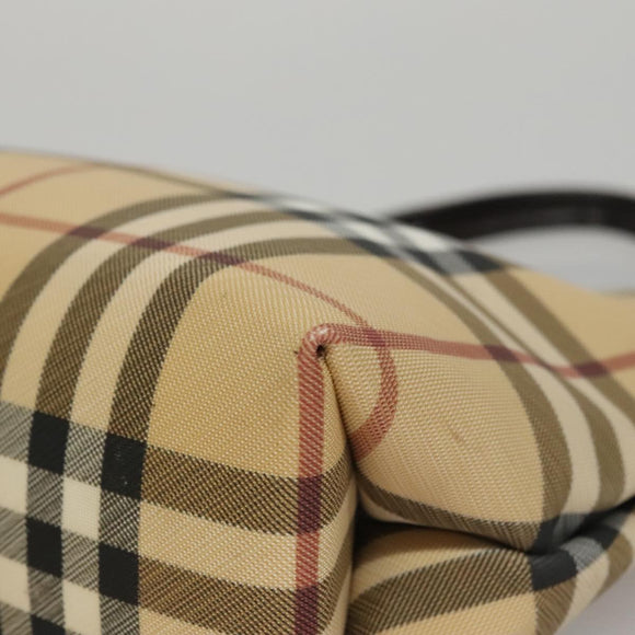 BURBERRY Nova Check Hand Bag PVC Leather Beige Auth 107544