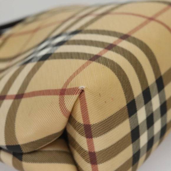 BURBERRY Nova Check Hand Bag PVC Leather Beige Auth 107544
