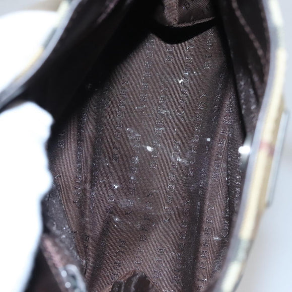 BURBERRY Nova Check Hand Bag PVC Leather Beige Auth 107544