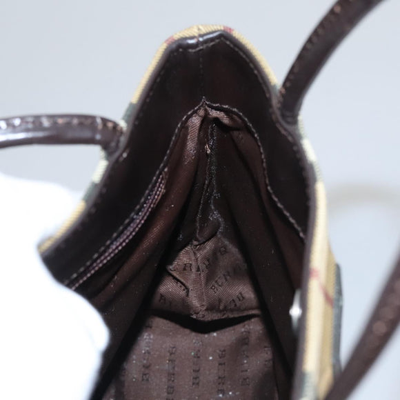 BURBERRY Nova Check Hand Bag PVC Leather Beige Auth 107544