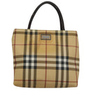 BURBERRY Nova Check Hand Bag PVC Leather Beige Auth 107544-13