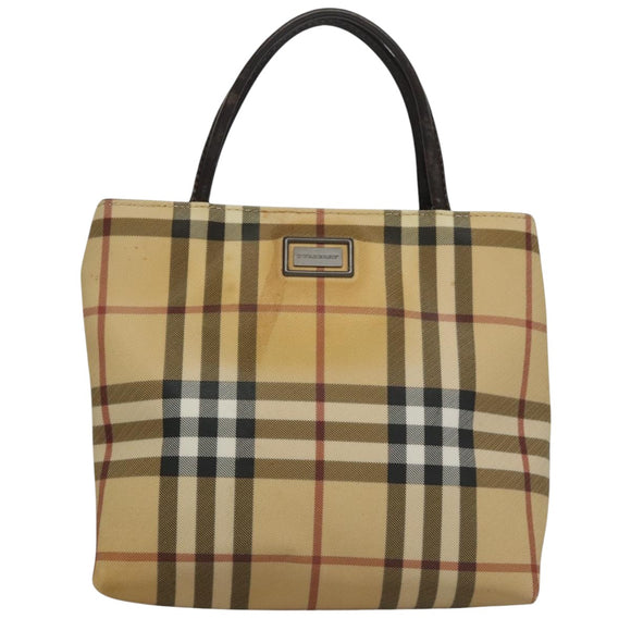 BURBERRY Nova Check Hand Bag PVC Leather Beige Auth 107544